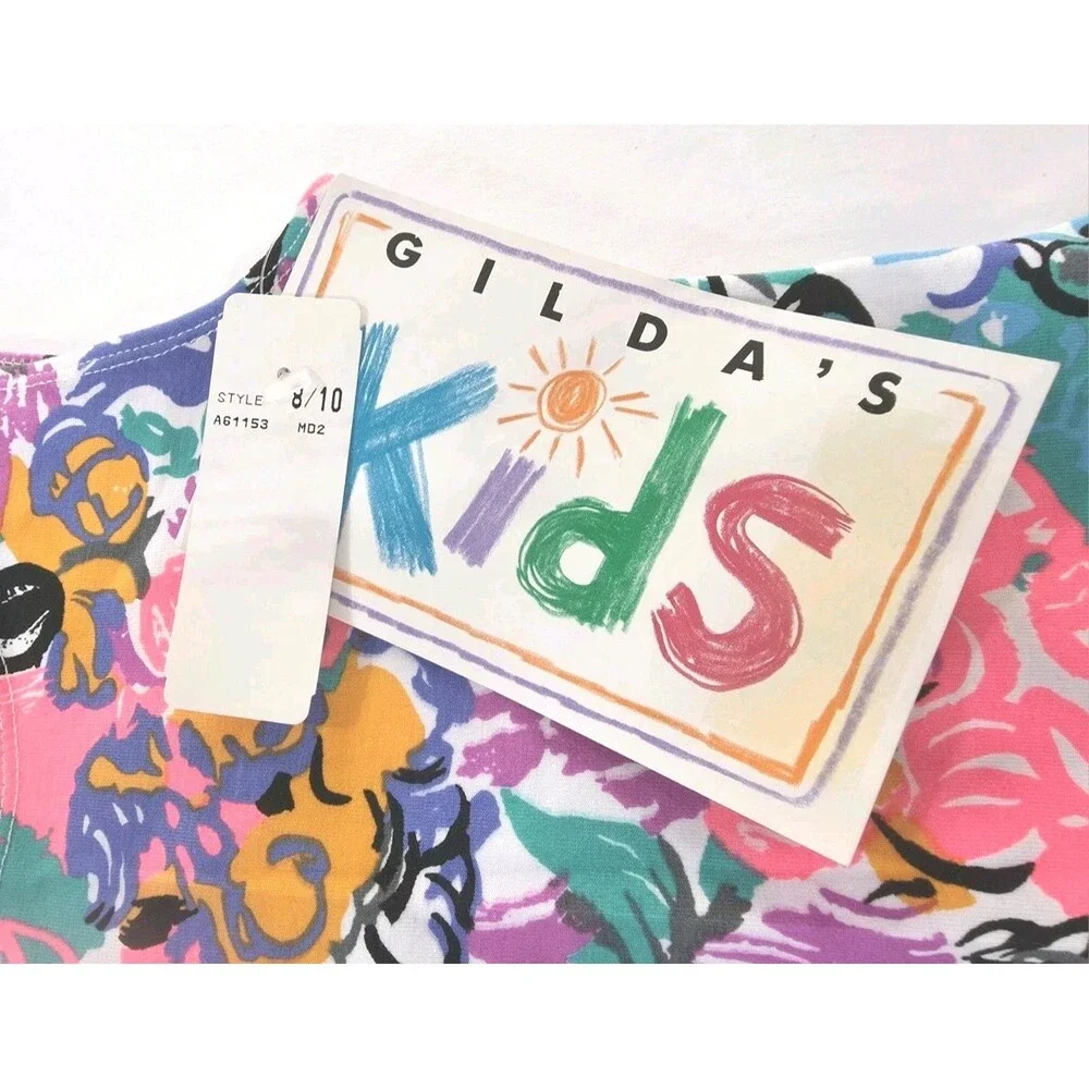 Gilda Marx Kids VTG 80s Pastel Scribbles Cotton Biketard Leotard Dance Size 8/10